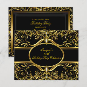 Invitación de cumpleaños elegante en negro y dorad