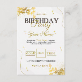 Invitación de cumpleaños elegante en oro y blanco