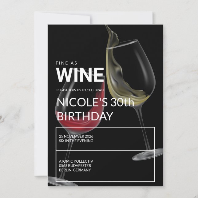 Invitación de cumpleaños elegante Fine As Wine (Anverso)