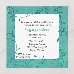 Invitación de cumpleaños elegante Fleur azul verdo