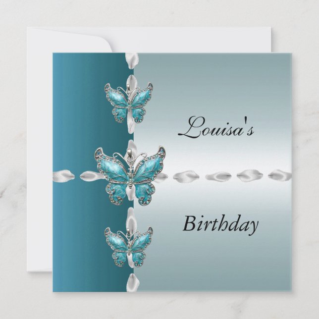 Invitación de cumpleaños elegante mariposa azul te (Anverso)