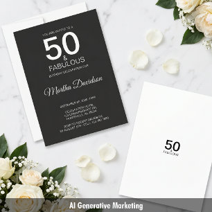 Invitación de cumpleaños elegante negra 50 & fabul