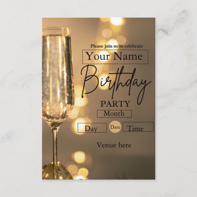Invitación de cumpleaños elegante para brindis de  (Anverso)