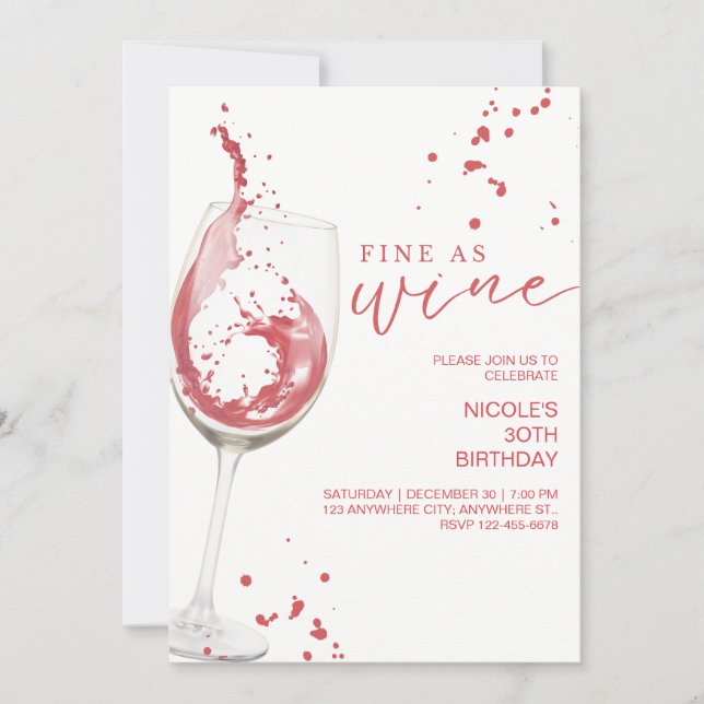 Invitación de cumpleaños elegante para cata de vin (Anverso)