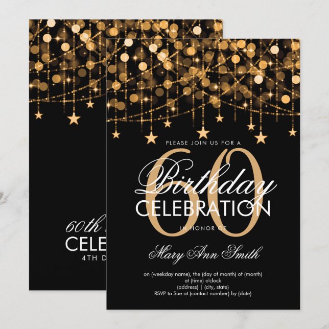 Invitación de cumpleaños elegante para cualquier e (Anverso / Reverso)