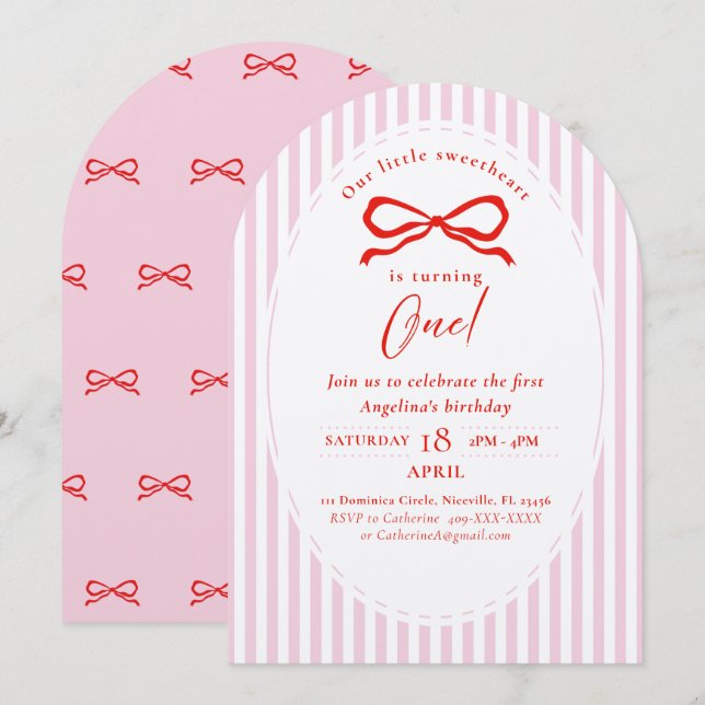Invitación de cumpleaños elegante para el primer a (Anverso / Reverso)