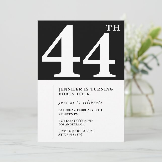 Invitación de cumpleaños elegante para mujer 44 cu (Anverso de pie)