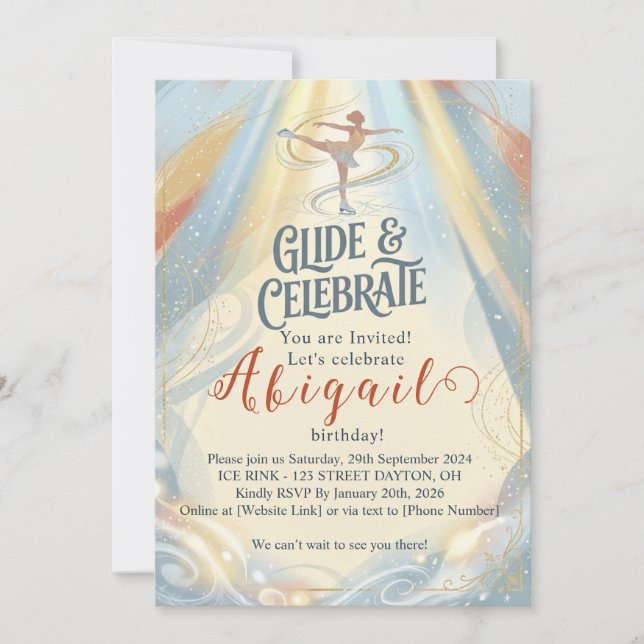 Invitación de cumpleaños elegante para patinaje so (Anverso)