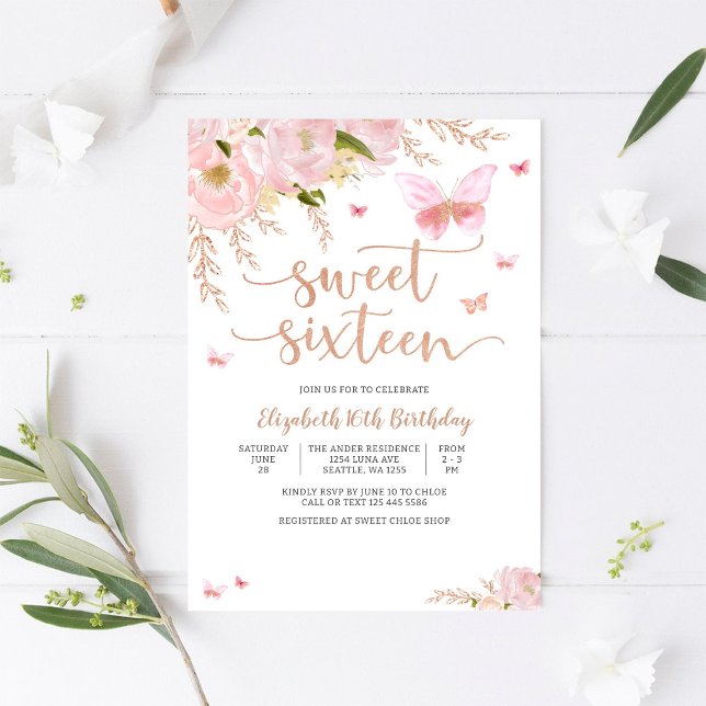 Invitación de cumpleaños elegante para Sweet Sixte (Subido por el creador)