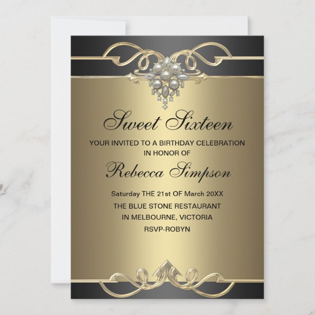 Invitación de cumpleaños elegante perla dorada Swe (Anverso)