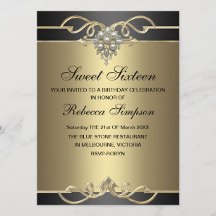 Invitación de cumpleaños elegante perla dorada Swe