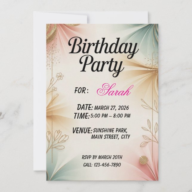 Invitación de Cumpleaños Elegante – Personalizable (Anverso)