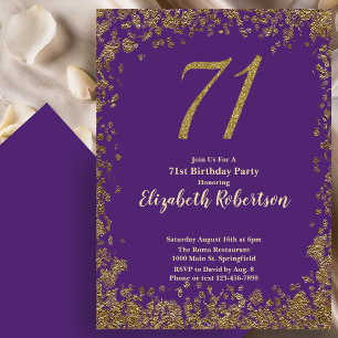 Invitación de cumpleaños elegante púrpura 71 dorad