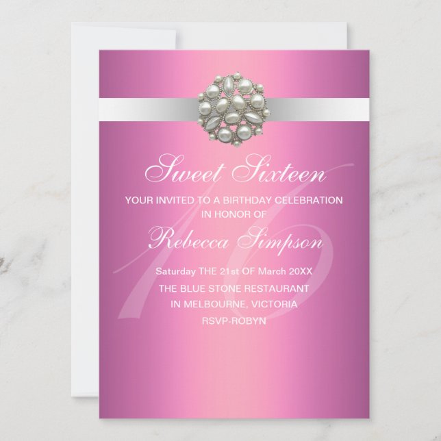 Invitación de cumpleaños elegante rosa perla Sweet (Anverso)
