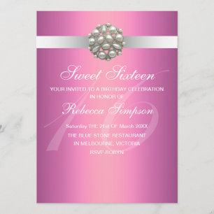 Invitación de cumpleaños elegante rosa perla Sweet