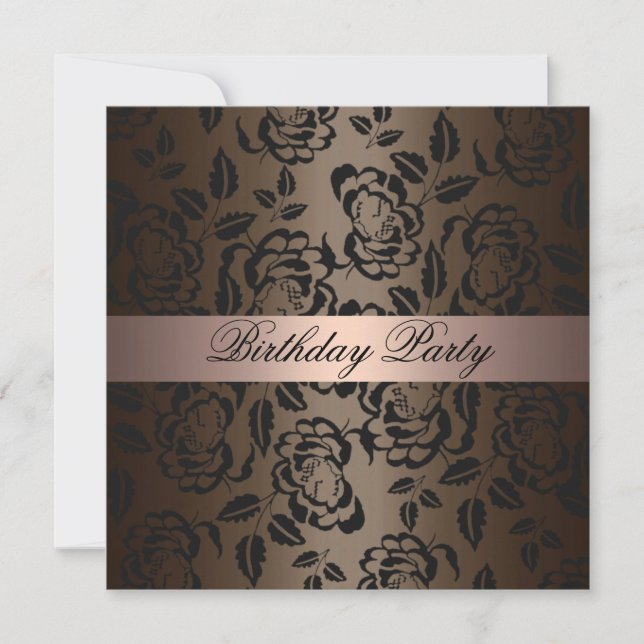 Invitación de cumpleaños elegante rosa y marrón (Anverso)