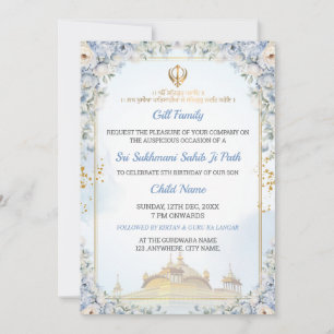 Invitación de cumpleaños elegante Sukhmani Sahib J