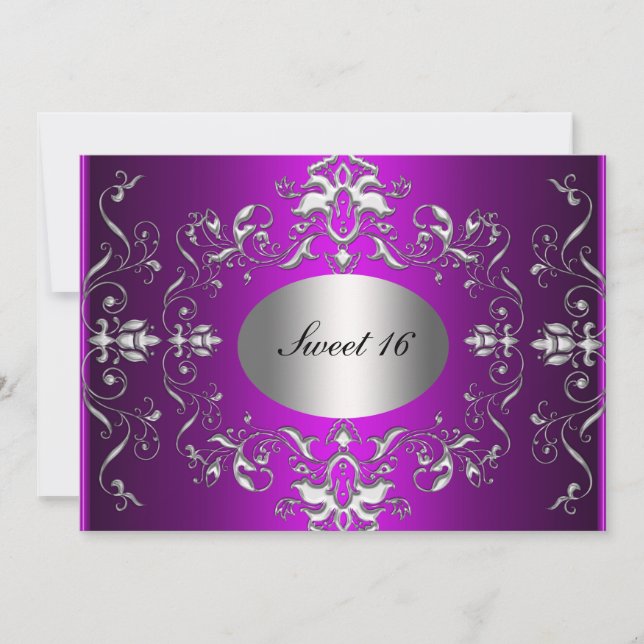 Invitación de cumpleaños elegante Sweet 16 púrpura (Anverso)