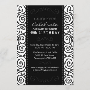 Invitación de cumpleaños - Elegante Swirl blanco y