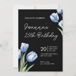 Invitación de cumpleaños elegante tulipán azul