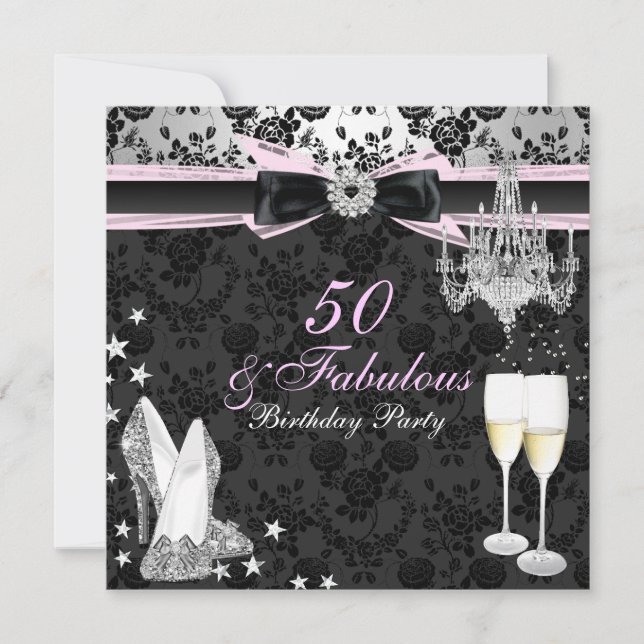 Invitación de cumpleaños elegante y chic 50 y fabu (Anverso)