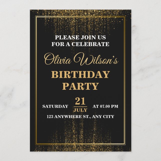 Invitación de cumpleaños elegante y con estilo (Anverso)