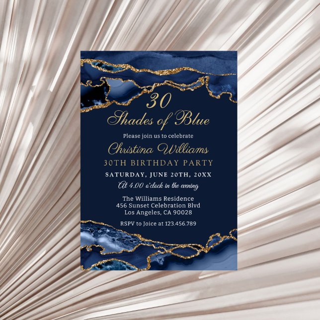 Invitación de Cumpleaños Elegantes Tonos de Azul (30 Shades of Blue Birthday Party Invitation)