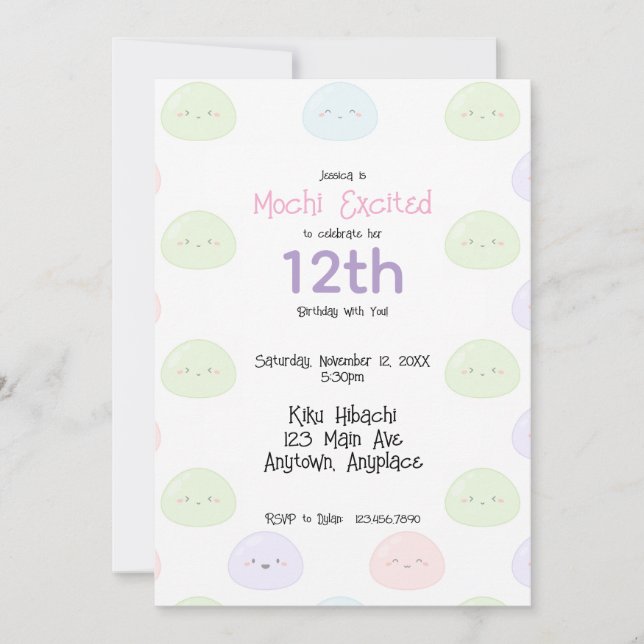 Invitación de cumpleaños emocionado de Mochi (Anverso)