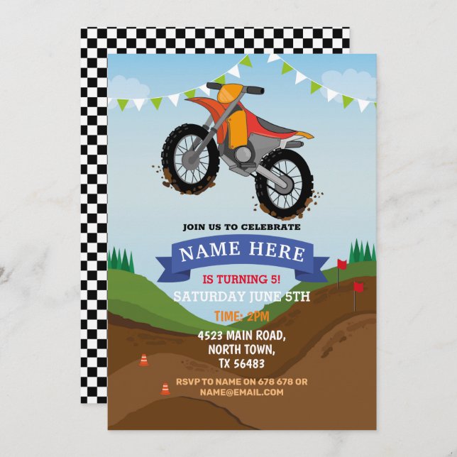Invitación de cumpleaños en bicicleta sucia en pis (Anverso / Reverso)