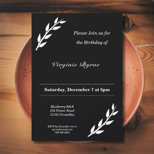Invitación de cumpleaños en blanco y negro con orn