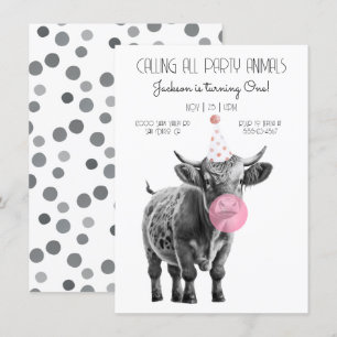 Invitación de cumpleaños en blanco y negro de vaca