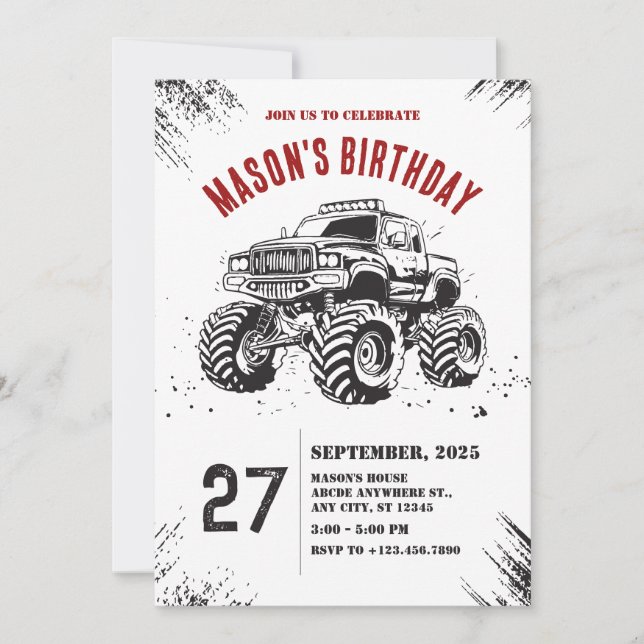 Invitación de cumpleaños en carretera de camiones  (Anverso)