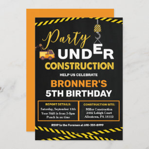 Invitación de cumpleaños en construcción