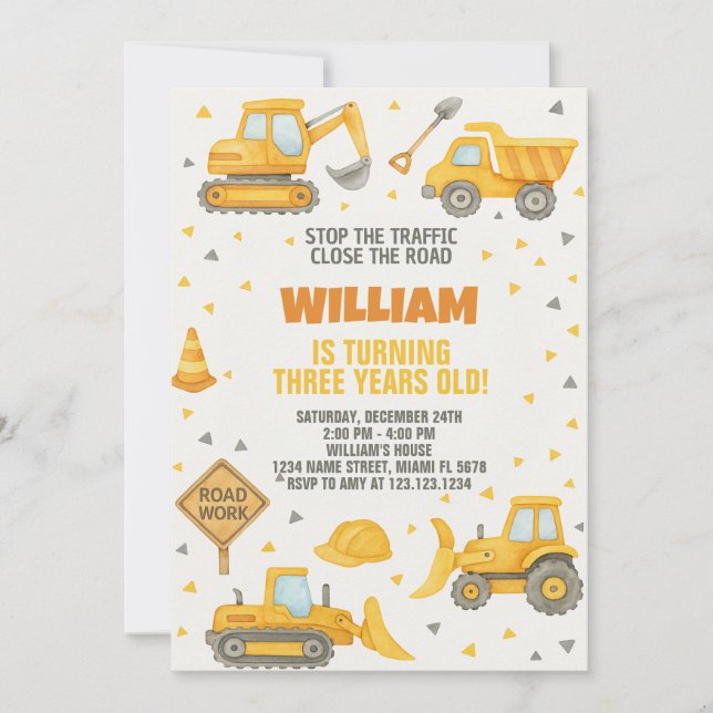 Invitación de cumpleaños en construcción (Anverso)