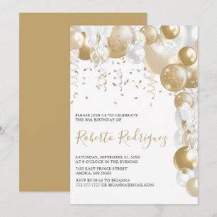 Invitación de cumpleaños en dorado y blanco