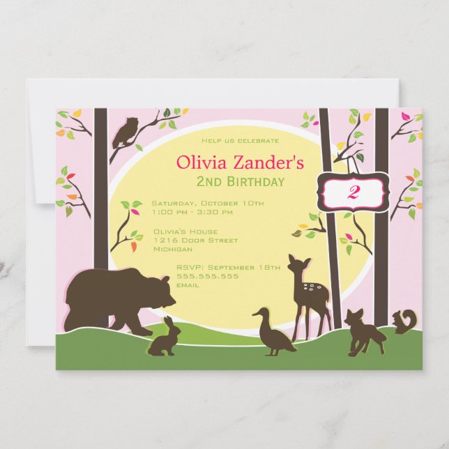 Invitación de cumpleaños en el bosque (Anverso)