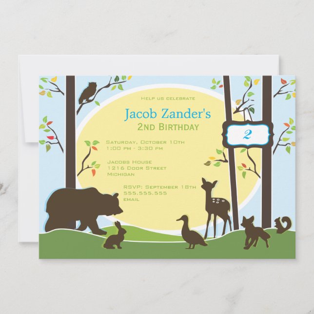 Invitación de cumpleaños en el bosque (Anverso)