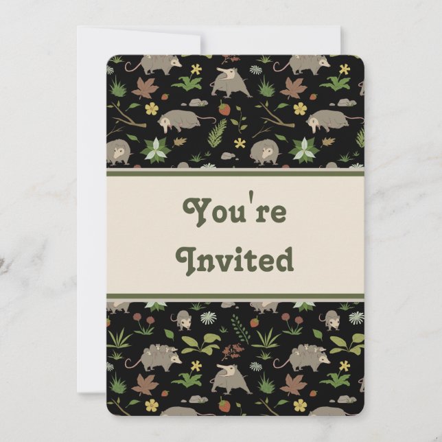 Invitación de cumpleaños en el bosque del zarigüey (Anverso)