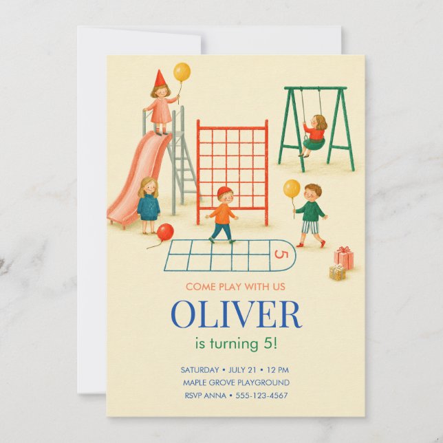 Invitación de cumpleaños en el parque infantil (Anverso)