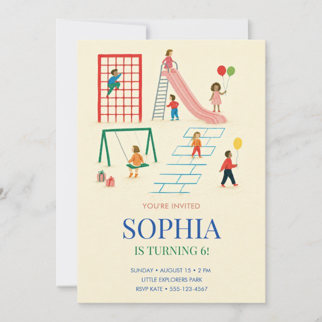 Invitación de cumpleaños en el parque infantil (Anverso)