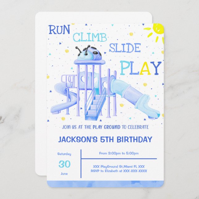 Invitación de cumpleaños en el patio de juegos (Anverso / Reverso)