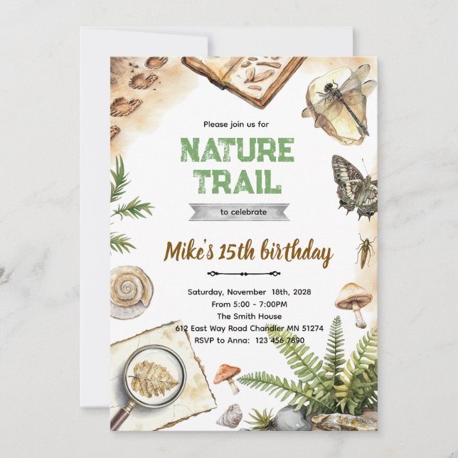 Invitación de cumpleaños en el sendero natural (Anverso)