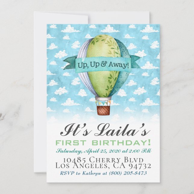 Invitación de cumpleaños en globo aerostático (Anverso)