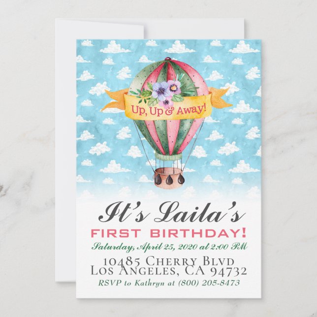 Invitación de cumpleaños en globo aerostático (Anverso)