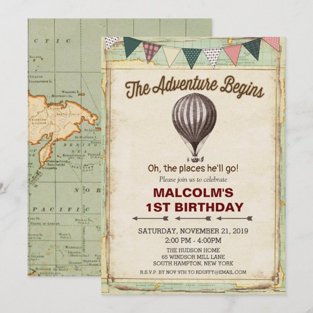 INVITACIÓN DE CUMPLEAÑOS EN GLOBO AEROSTÁTICO PARA (Anverso / Reverso)