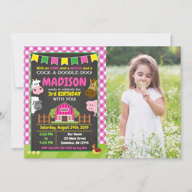 Invitación de cumpleaños en la granja / Fiesta de  (Anverso)