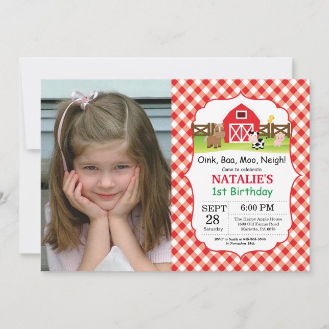 Invitación de cumpleaños en la granja Fiesta en el (Anverso)