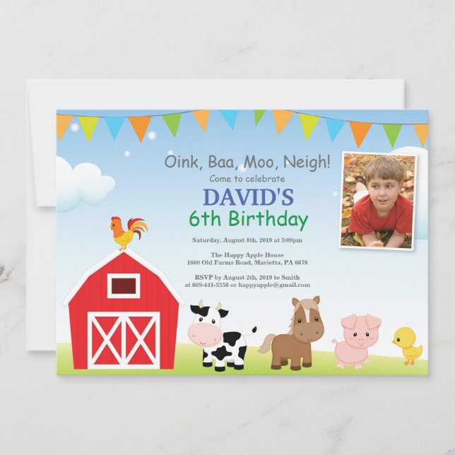 Invitación de cumpleaños en la granja Fiesta en el (Anverso)