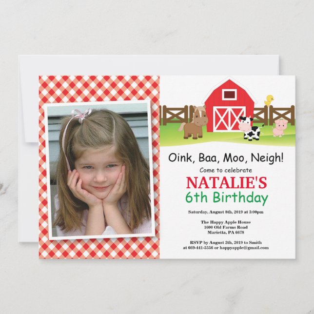 Invitación de cumpleaños en la granja Fiesta en el (Anverso)