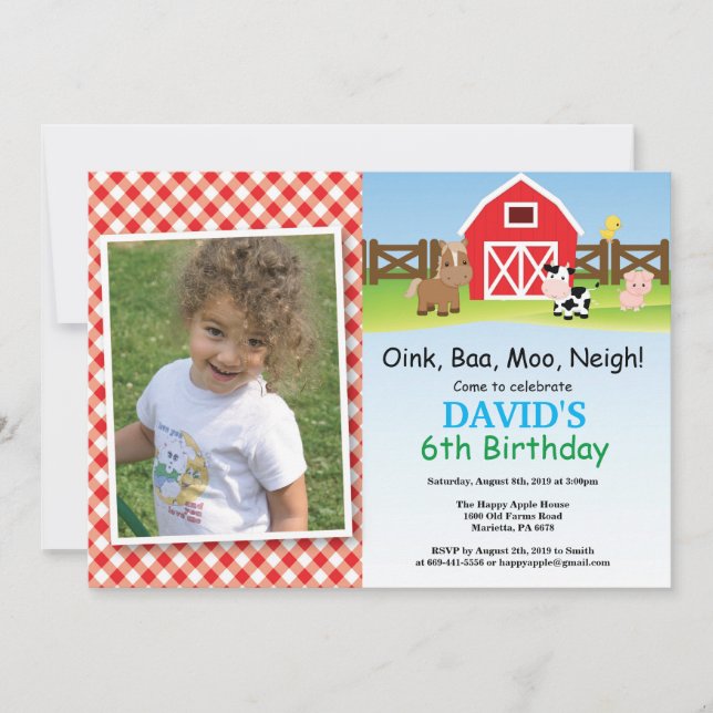 Invitación de cumpleaños en la granja Fiesta en el (Anverso)